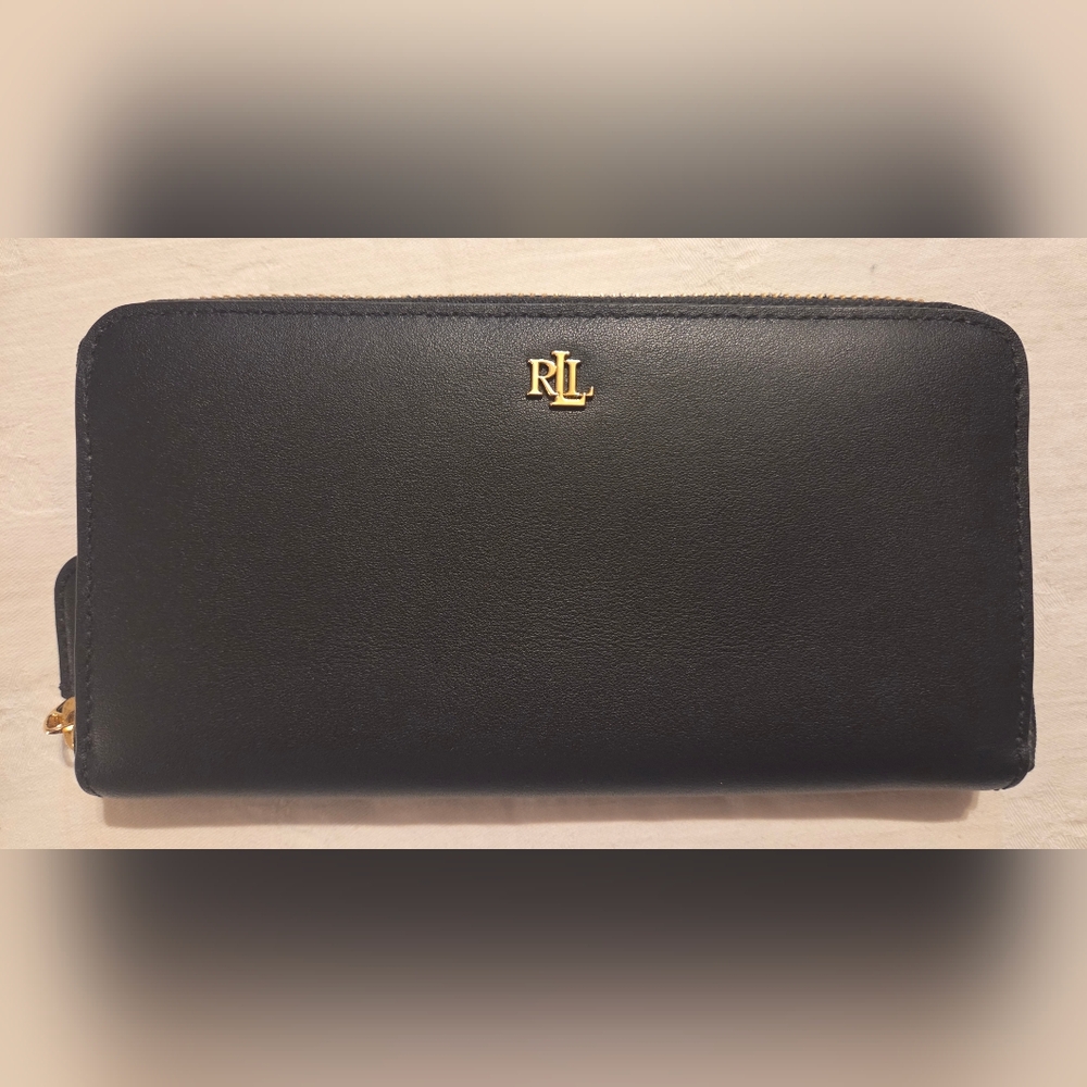 Ralph Lauren Black Leather Wallet Zip Clutch